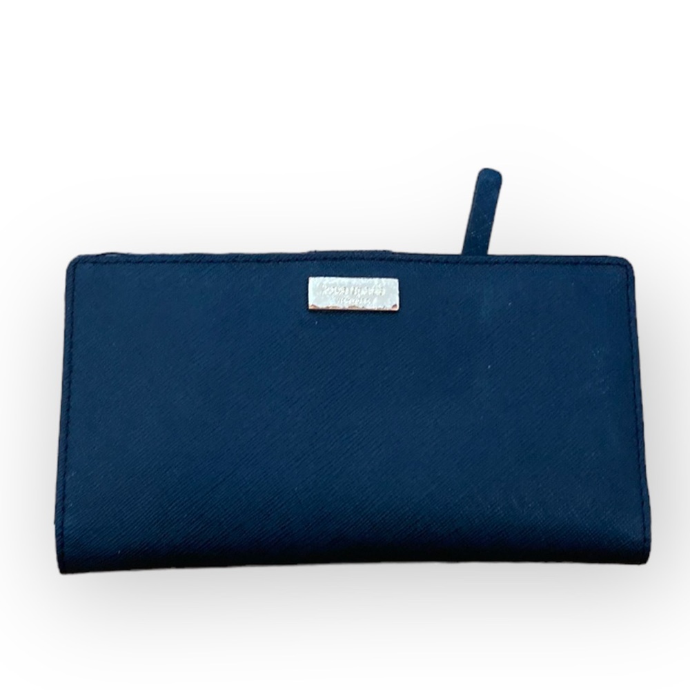 Kate Spade Staci Large Slim Bifold Black Curran Leather Wallet.